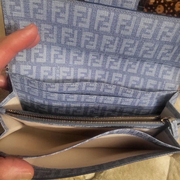 (SOLD)Authentic Fendi Blue laminated denim mono long wallet. - Picture 3 of 11